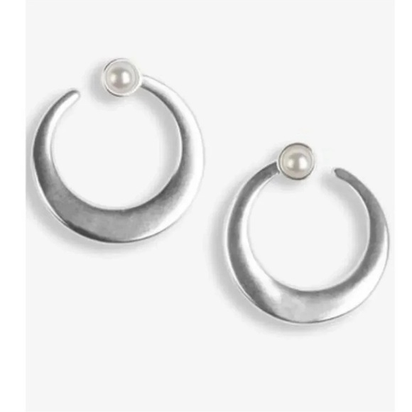 Lucky Brand Silver-Tone Imitation Pearl Crescent Hoop Earrings - Picture 1 of 2